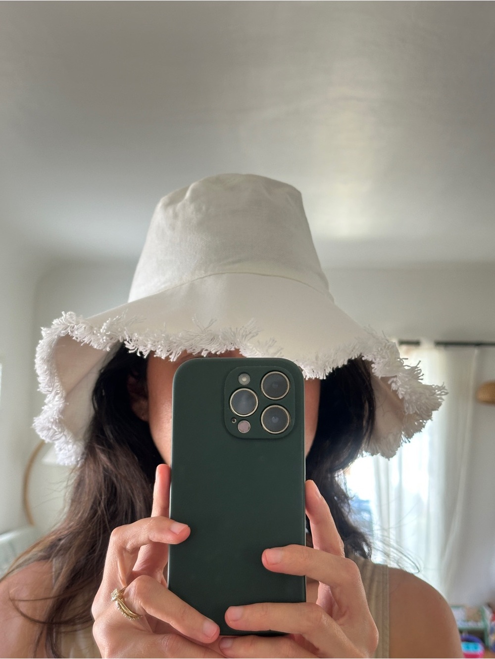 Hat Attack White Frayed-Brim Bucket Hat
